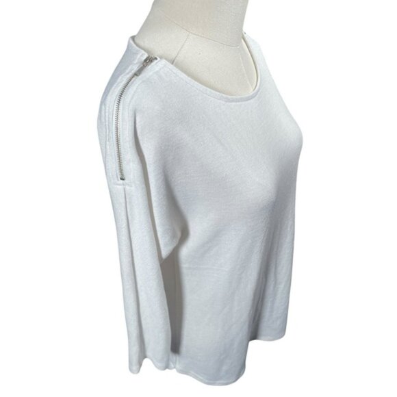 Dynamite Small Top White Shirt Blouse Zipper Spring Half Sleeve Scoop Minimalist - Picture 6 of 8